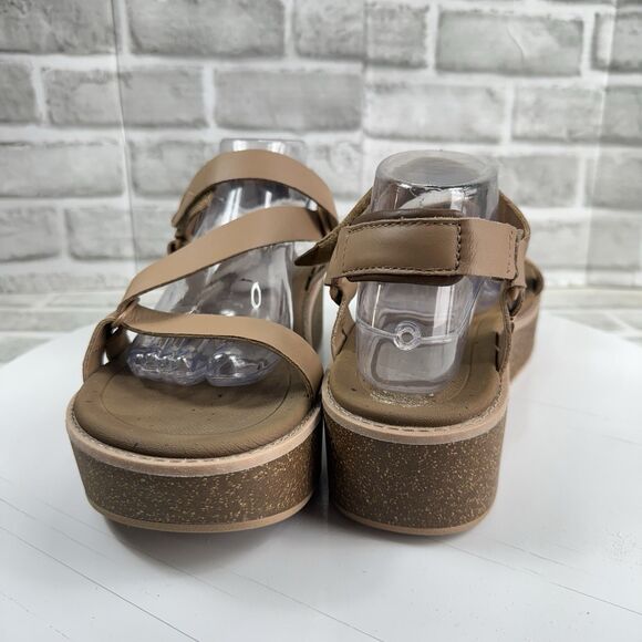 Teva Madera Women's Size 11 Tan Leather Adjustable Platform Cork Wedge Sandals - Picture 2 of 14